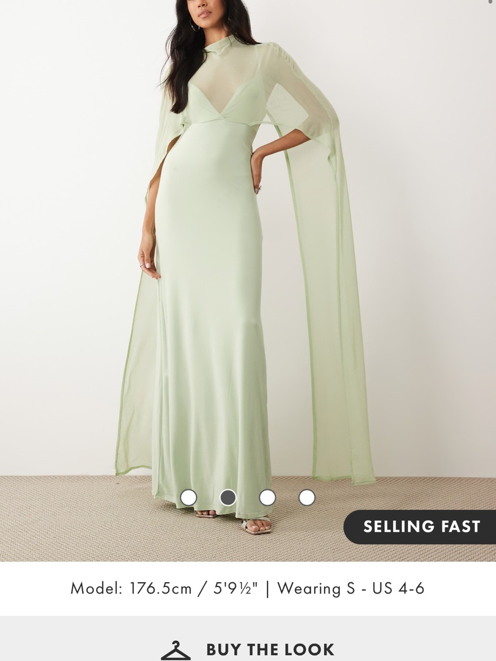ASOS Sage Green Maxi Dress with Sheer Cape Sleeves
